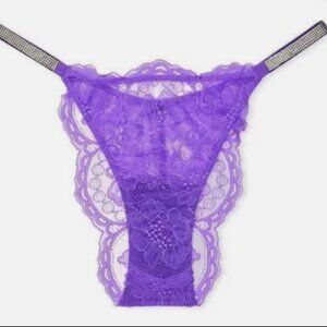 New Victoria's Secret Lace Rhinestone Strap Brazilian Cheeky Panty L Large